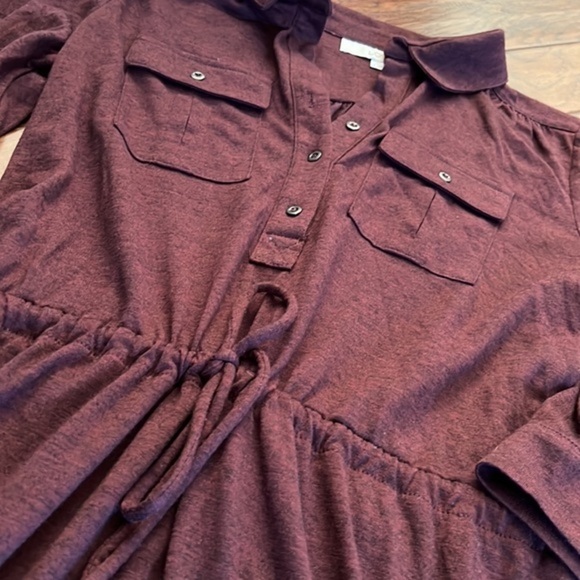 Loft cute maroon drawstring waist long sleeve dress - Picture 9 of 11